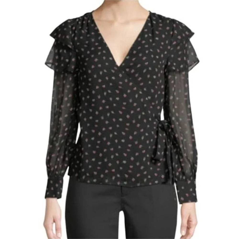 ❤️ NWOT! CLUB MONACO STRILS SILK RUFFLED STRAWBERRY PRINT WRAP TOP / BLOUSE